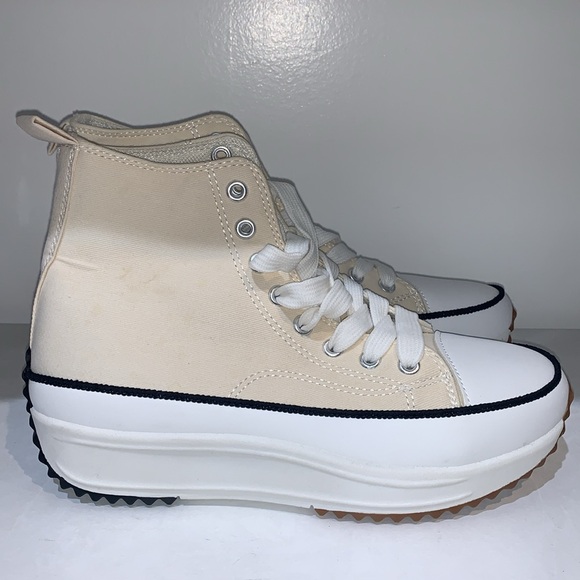 CREAM HIGH TOP CANVAS SNEAKERS - Picture 4 of 8